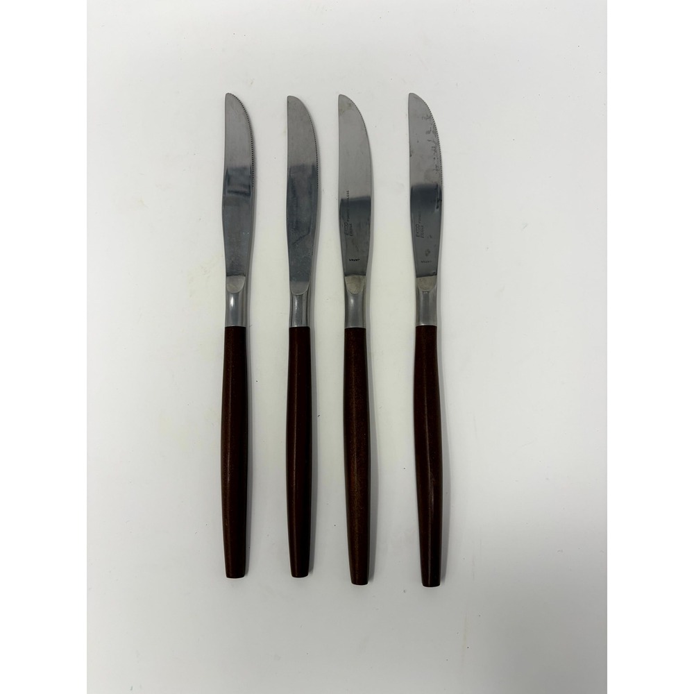 Ekco Eterna Knives Set of 4 Forged Stainless Wood Handle Japan Vintage MCM